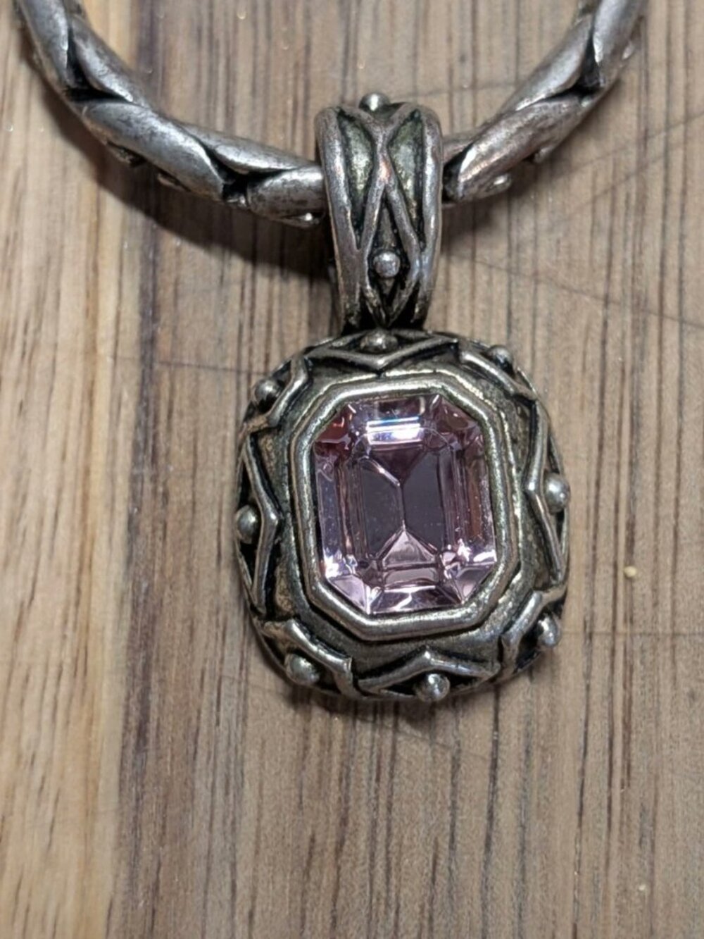 Y2K Silver-tone Braided Wheat Chain W/ Ornate, Balinese-inspired Slider Pendant